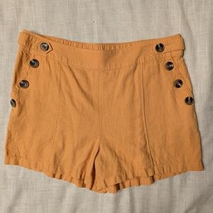 Calligraphie Burnt Orange Linen Blend High Waisted Shorts - Size L